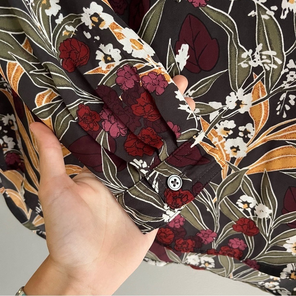 LOFT Petite XXS Button Up Blouse Office Work Business Top Floral Long Sleeve - Picture 4 of 9